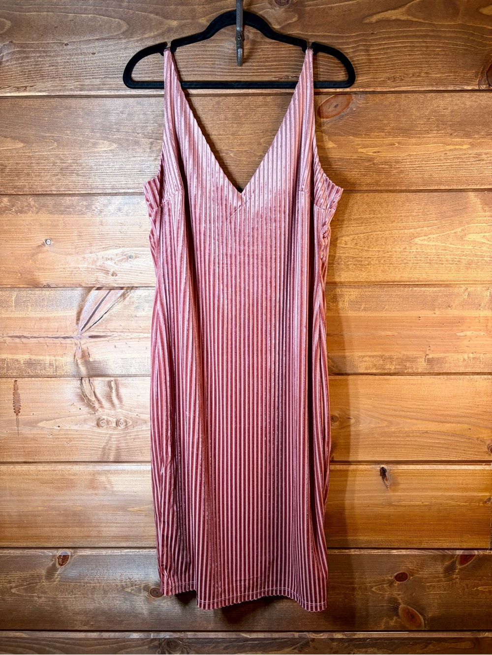 Forever 21 Dusty Rose Pink Ribbed Velvet Stretchy Slip Dress Size Large 💕🌸